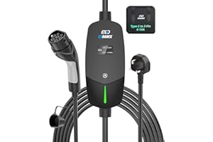 EVDANCE EV Charging Cable for Electric and Hybrid Vehicles, 6 Metres, 3 Pin UK Plug to Type 2 Car Charger, 10A Max, IP66 Protection Suitable for Home & Travel, Black