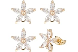 Beebeecraft 1 Caja de 10 Piezas de Pendientes de Flor Chapados En Oro de 18 Quilates con Circonita Cúbica Pendientes de Flor con Lazo Colgante Y Tuercas para Hacer Pendientes