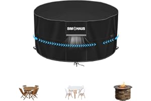 SIMPHAUS Copritavolino Esterno Copri Tavolo per Balcone Rotondo Telo Copertura Tavolo da Giardino Copertura Tavolo Esterno Impermeabile Antivento Anti-UV Tessuto Oxford 420D Ø92x71cm