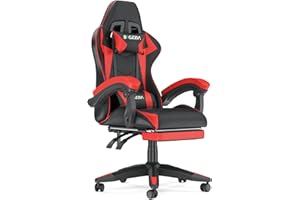 bigzzia RGB Gaming Chair with LED Lights and Ergonomic Computer Chair Reclining PU Leather High Back Video Game Chair (With Footrest, Black/Red)