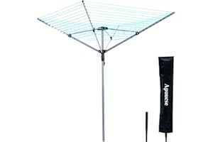 Apuucse Outdoor 50M 4 Arm Folding Rotary Washing Line，Garden Heavy Duty Clothes Airer Dryer with Free Cover and Metal Ground Spike (Green)