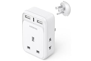 AODENG UK to US Plug Adapter, USA Travel Adapter with 2 USB-A Ports & 1 USB-C Ports(5V/3.4A) and 2 Shaver Plug Adaptor UK for Shaver/Toothbrush, US Plug Adapter for Thailand Mexico Colombia(Type B)