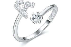 CRYSLOVE Anello da Donna Iniziale in Argento 925 Dalla A Alla Z di Anello Aperto Regolabile Lettera Captiale Argento,Regalo di Compleanno per la Festa Della Mamma