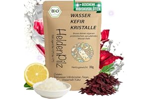 HeldenPilz Kit de iniciación de kéfir de agua orgánico (30 g) – Juego de kéfir con tubérculos de kéfir activos | Comprar seta de kéfir | Cristales de kéfir de agua orgánicos | Kit de kéfir DIY