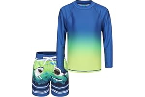 Aisyee UV Badeshirt Jungen Zweiteilig Langarm Schwimmshirt Kinder Boardshorts Jungen Badeset Kinder Schnelltrocknende Badeanzug Set 104 164/3-16 Jahre