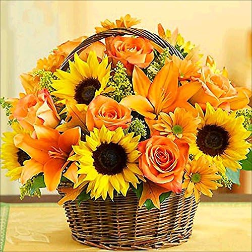 5D DIY Diamond Embroidery Painting Kit Rhinestone Cross Stitch Arts for Craft Home Decor Wall Sticker(Baskets with Sunflowers,11.8*11.8inch)