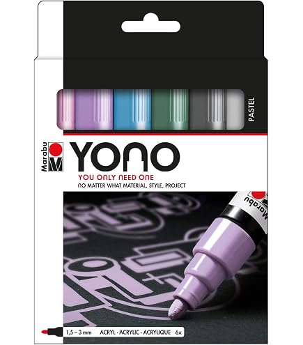 Marabu YONO 12400103078 – Pennarello acrilico versatile con punta rotonda giapponese 1,5 – 3 mm, a base d'acqua, resistente alla luce e impermeabile, per quasi tutte le superfici
