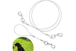 MICACORN Chew Proof Dog Leash, 6.6 Ft Metal Cable Dog Lead with Detachable Short Dog Leashes Handle Heavy Duty Tether Steel Wire Dog Leash Double Heads Dog Tie Out Cable for Small Medium Large Dogs