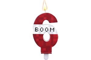 SAVITA Pixel Themed Birthday Candle, Pixel Red Birthday Cake Candles Cupcake Toppers Decorations for Boys Girls Graduation Celebration Wedding Party Supplies (Number 6)