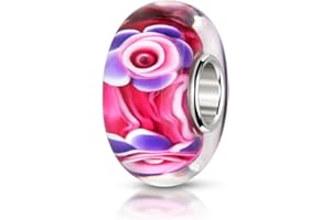 MATERIA by Matthias Wagner Blüten Glas Bead Anhänger pink lila Blumen für Beads Armband mit Silber Hülse 435