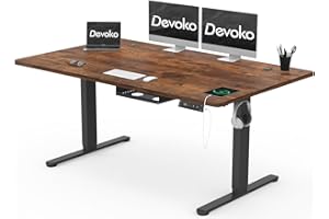 Devoko Scrivania Regolabile in Altezza 160 x 80 cm, Scrivania da Ufficio con Sistemi Anti-Collisione e Funzione di Memoria, Tavolo didattico Ergonomica Elettrica, Marrone