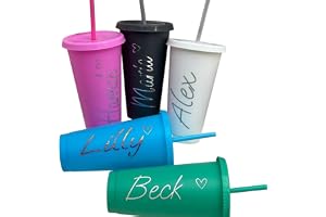 Personalised 24oz 710ml Cold Cup with Straw & Lid – Custom Reusable Tumbler with Name – BPA-Free Plastic Cup for Iced Coffee,