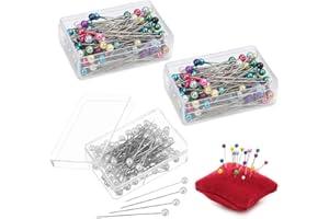 AUEFUDQ Alfileres de Costura, 300 Pcs Pasadores de Cabeza redonda de Vidrio, 40 mm Alfileres Coloridos para Joyería De Modista, Decoración De Bricolajemanualidades y Proyectos De Costura