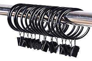 SEERAPHEE Metal Drapery Black Curtain Rings With Clips Interior Diameter 38mm/1.5 Inch Electroplating Processing 20PCS