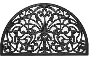 oKu-Tex Wycieraczka pod drzwi wycieraczka gumowa wygląd żeliwa ornamenty relief do użytku na zewnątrz 45 x 75 cm czarna półokrągła