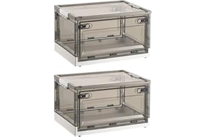 Seahelms 2 Pack Storage Boxes with Lids 30 Litre Plastic Stackable Storage Boxes Collapsible Storage Bin with Wheels Handle for Bedroom, Living Room, Office, Kitchen and Study