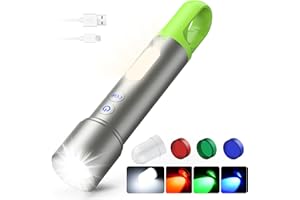 LEFITY Torcia LED Ricaricabile, 2000 Lumen Torcia Tattica, Zoomabile, 9 Modalità di Illuminazione con 4 Colori Paralume, Torcia LED Potente Professionale per Campeggio Escursionismo Emergenza