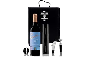 MEDITERRANEAN TREE Estuche regalo Vino Tinto con Sacarcorchos eléctrico + kit para botellas de vino y accesorios originales + Cortacápsulas aireador y tapón de vacío