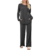 SotRong Two Pieces Ribbed Fluffy Loungewear Sets for Women Uk