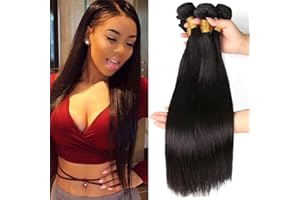 MUABY Straight Human Hair Bundles Matassa Capelli Veri Tessitura Capelli Naturali Umani Donna Capelli Umani Brasiliani Brazilian Virgin Hair Weave 3 Bundles Totale 300g 18 18 18 Pollici