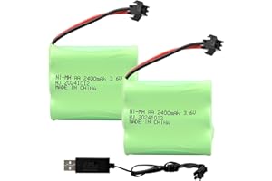MXJFYY 2 Stück 3,6 V 2400 mAh NI-MH-Akku mit SM 2P-Stecker, AA RC-Batterie für ferngesteuertes Spielzeug, Beleuchtung, Elektrowerkzeuge, Haushaltsgeräte, Baufahrzeuge, Muldenkipper