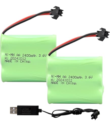 Batería Recargable Ni-MH 4.8V 2400 MAh Con Conector JST | Para Coches RC Y Juguetes De Alta Velocidad, Incluye Cable De Carga, Tamaño Compacto