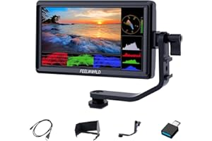 Feelworld FW568V3 6 Pouces 3D LUT Caméra Moniteur DSLR Camera Field Monitor Small Full HD 1920x1080 IPS Video Peaking Focus Assist avec 4K HDMI 8.4V DC Input Output Inclure Tilt Arm