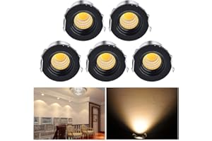AUDOR Mini Recessed Spotlight 5Pcs, 3W LED Ceiling Downlight Set With Transformer - Warm White Aluminum Spot for Cabinet, Cupboard, Kitchen, Living Room