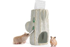 Kelivi Hamster Water Bottle for Glass Tank, 2-In-1 Adjustable Hamster Water Bottle 80ML Gerbil Water Bottle with Stand, No Drip Chew Proof Ceramic Water Bottle Holder for Dwarf Hamster Mice Rat