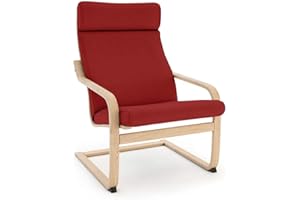 Vinylla Armchair Replacement Cover Made for Ikea Poang Chair (Cushion Design 3, Cotton - Red)