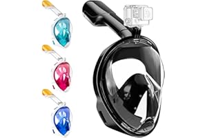 Tyuodna Full Face Snorkel Mask, 180°Panoramic View Diving Mask with Adjustable Head Straps, Easy Breathing Anti-Fog and Anti-Leak Snorkel Mask with Camera Adapter, for Adults and Youth