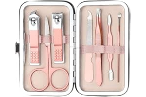 aRKé Manicure Set Nail Clippers Cutter Tweezers Eyebrow Scissors Professional Rose Gold Stainless Steel Manicure and Pedicure Tools Travel Size Nail Grooming Kit with Case for Women