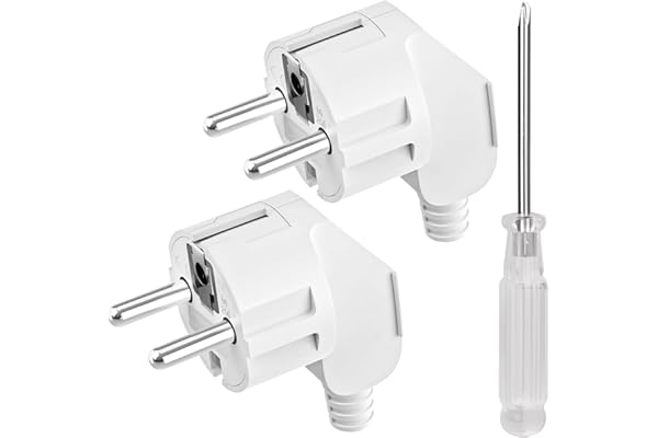 AXFEE 2 Pièces Fiche Coudée, Fiche mâle, Prise Electrique Male 250V 16A, Matériau PP, D'alimentation Domestique Décorative à Encastrer ou à Remplacer(Blanc)