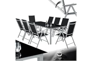 TecTake® Salon de Jardin Extérieur en Aluminium - 8 Fauteuils Inclinables Pliables, 1 Table - Facile d'Entretien, Mobilier pour Aménagement Balcon Terrasse