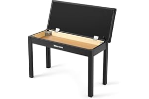 MUSTAR Piano Bench Piano Stool with Storage, 74cm Large Seat Solid Wooden Keyboard Bench, Soft Faux Leather Padded Seat for Vanity, Living Room, Bedroom (Black)