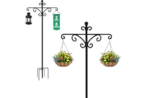 TEMOPOW Set of 2 Bird Feeder Pole Stand,76in Adjustable Double Shepherd's Hook,193cm Wild Bird Feeder Poles and Hangers, Free Standing Feeding Station for Garden (76in C, 2)