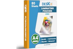 Deskit Laminating Pouches A4, Gloss, 80 Sheets, 100 Microns- Clear and Durable Presentations - Ideal Rigidity for Everyday Use
