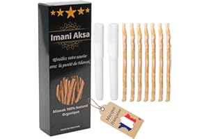 IMANI AKSA 7 brosses à dents Siwak et 2 boîtes gratuites - bois de brosse à dents naturel pour des dents blanches éclatantes - 100% naturel & 0% plastique/végétalien - idéal pour le Ramadan