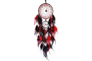 Donko Black and Red Dream Catcher Wall Decor Feather Dream Catchers with Pendant Handmade Dreamcatcher Wall Hanging Ornament for Bedroom Living Room Home Decor