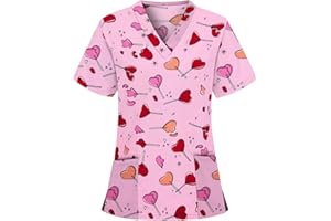 HSUAYEUD Scrubs for Women Medical Uniform Nurse Hospital Scrub Tops Cute Print V-Neck Adult Workwear Doctor Work Uniform Comfy Blouse with Pockets