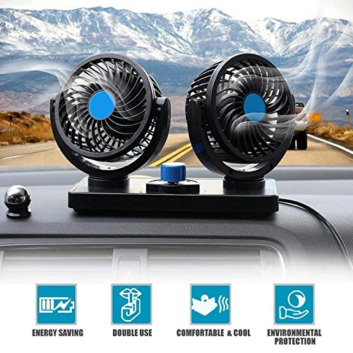 Trest Car Fan 12V 360 Degree Rotatable Dual Head 2 Speed Quiet Strong Dashboard Auto Cooling Air Fan for All Auto Vehicles - Image 7