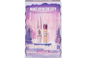 Maybelline New York Confezione Regalo con Pochette, Con Correttore e Mascara, Collezione di Natale Make Up in the City 2025, Mascara Ciglia Sensazionali Black, Cancella Età 02 Nude