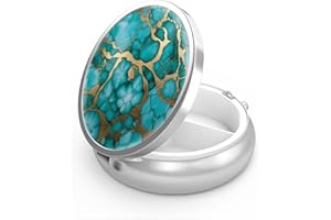 HION Boîte à pilules à 3 compartiments, boîte à pilules portable pour poche ou sac à main, boîte à pilules décorative en métal, organisateur de vitamines, cadeau unique (Marbre vert émeraude)