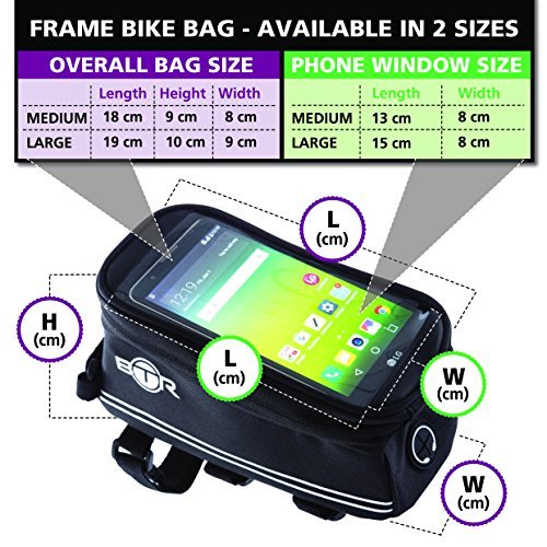 BTR Fahrradtasche mit Mobiltelefon-Halterung – Wasserabweisende Fahrrad-Rahmentasche. Handy Fahrradhalterung. Schwarz Fahrradrahmentaschen. Neue verbesserte Edition, für alle Fahrradtypen geeignet - 2