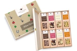 ‎WELLNUSS WELLNUSS,Alles Gute“ Gourmet Geburtstagsgeschenk I Feinkost Geschenkset zum Geburtstag für Frauen & Männer I In hochwertiger Birkenholzbox I 8 außergewöhnliche Nussmischungen & Schokoladen-Snacks