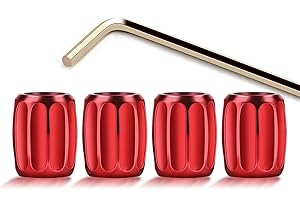 PEPOYO AI Lot de 4 bouchons de valve anti-vol pour pneus de voiture avec clé à molette, bouchon anti-poussière pour pneu de voiture, moto, camion, vélo (rouge)