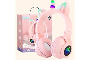 OHAANYY Kids Unicorn Casque sans Fil, écouteurs Bluetooth pour Filles, Casques pour Enfants Mignons écouteurs Roses pour Anniversaire de Filles Cadeau de Licorne de Noël de Retour à l'école (Rose)
