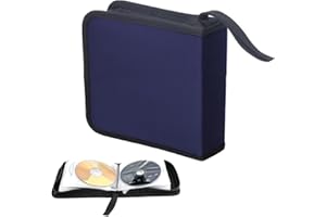 NUWIQ CD DVD Cases for Storage: Blue CD Wallet with 40 Capacity Hard Plastic Sleeves for Discs - Portable Holder Carrying Albums and Games for Car Home Travel