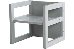 roba Sgabello per Bambini in Stile Rustico - dai 2 Anni in Su - 3 Livelli di Seduta - Poltroncina in Legno - Multifunzionale - Legno Naturale Laccato Grigio