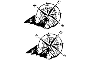 GOBFAR Adesivo Per Auto, 2 Pezzi Adesivi Bussola di Montagna, Decalcomania degli Adesivi della Bussola di Montagna, Bussola Fuoristrada Mountain Bussola Cappuccio Adesivo per Auto o Moto (Nero, 20 x 15cm)